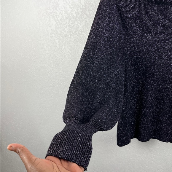 ANN TAYLOR Shimmer Puff Sleeve Turtleneck Sweater Black Purple Glitter Size M - Picture 5 of 8